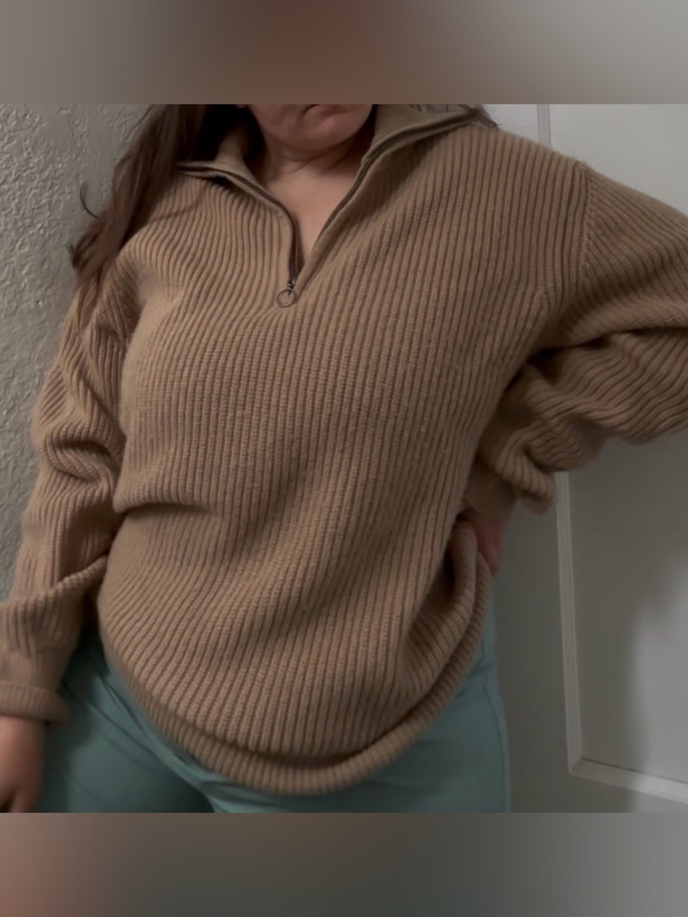 Beige Knit Quarter Zip Sweater